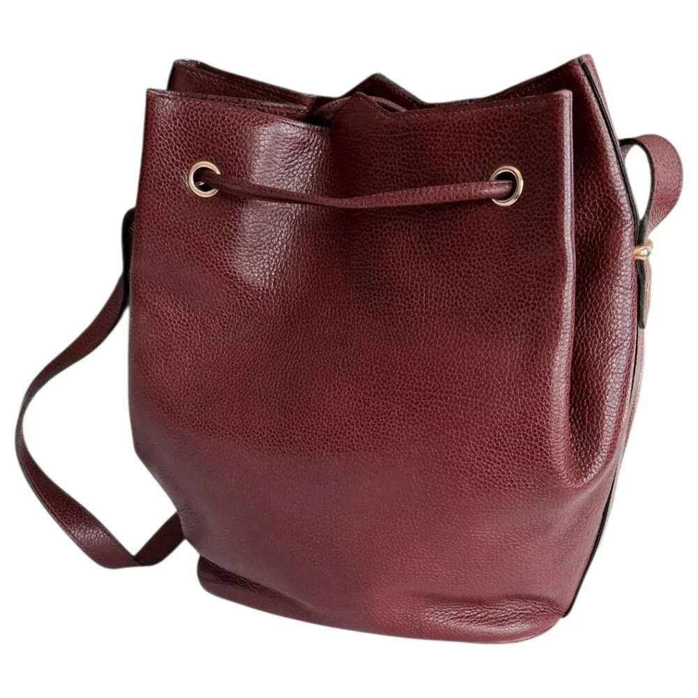 RARE Vintage Revillon French Bucket/Hobo Bordeaux Leather Antique Handbag